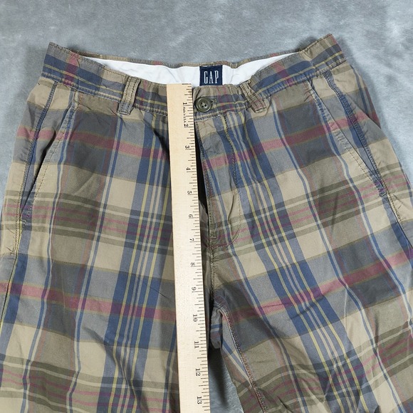 Gap Shorts Mens28 Brown Blue Red Plaid Flat Front Bermuda Casual Preppy Academia - Picture 6 of 9